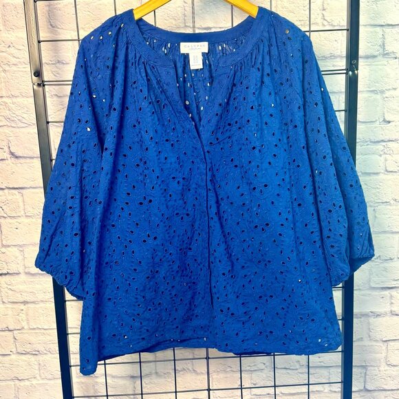 Calypso St. Barth Eyelet Peasant Blouse – Women’s 1X - Picture 1 of 4